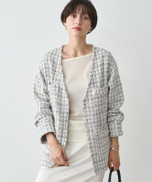 ミックスツイードジャケット（ノーカラージャケット）｜LOUNGEDRESS