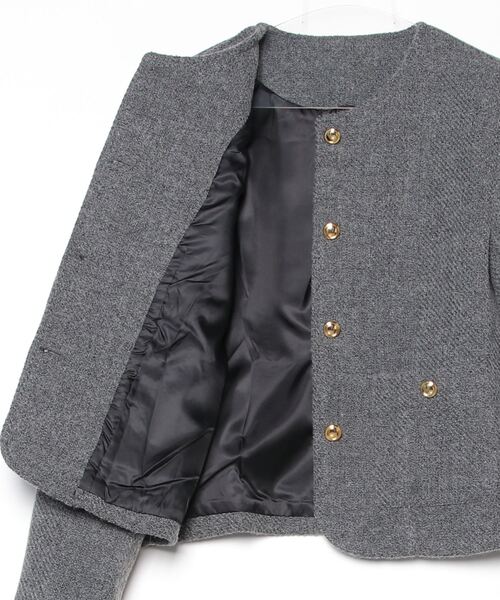 FREE STYLISTS(フリー スタイリスト)の「YUGA_YGMC tweed button jacket(ノーカラージャケット・レディース・グレー/オフホワイト・FREE)」の4枚目の写真