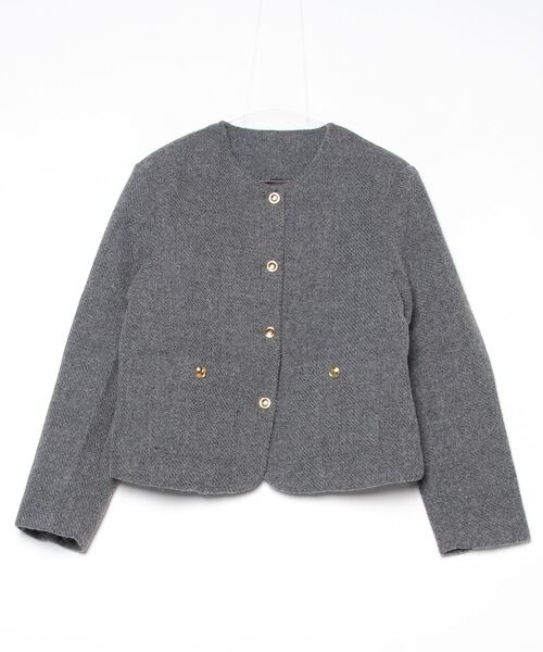 FREE STYLISTS(フリー スタイリスト)の「YUGA_YGMC tweed button jacket(ノーカラージャケット・レディース・グレー/オフホワイト・FREE)」の7枚目の写真