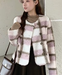 レディースのその他アウター（ピンク/桃色系・チェック柄