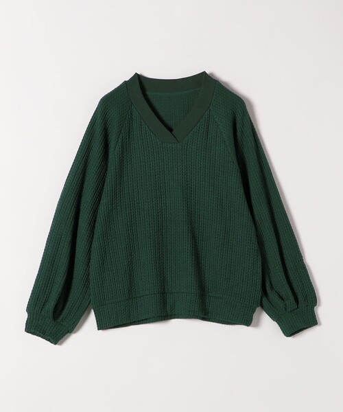 quaranciel(カランシエル)の「quaranciel:〈手洗い可能〉ケーブル ジャージー Vネック プルオーバー(Tシャツ/カットソー・レディース・オフホワイト/グリーン/ブラック・ONE SIZE)」の11枚目の写真