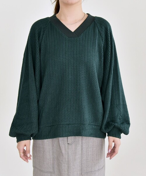 quaranciel(カランシエル)の「quaranciel:〈手洗い可能〉ケーブル ジャージー Vネック プルオーバー(Tシャツ/カットソー・レディース・オフホワイト/グリーン/ブラック・ONE SIZE)」の20枚目の写真