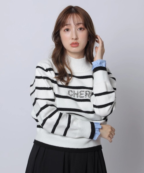 アプワイザーリッシェ★レイヤードビジューロゴニット　黒　タグ付 レイヤードビジュ－ロゴニット（ニット/セーター）｜Apuweiser-riche