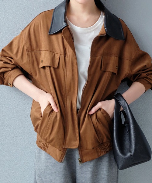 STYLEBLOCK(スタイルブロック)の「異素材切替スエードブルゾン(その他アウター・レディース・ブラック/アイボリー/ブラウン・FREE)」の3枚目の写真