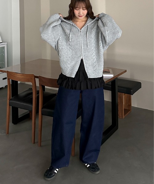 PILIT（ピリット）の「ケーブルニットフーディ（ニット/セーター・レディース・杢グレー/アイボリー・MEDIUM）」の22枚目の写真