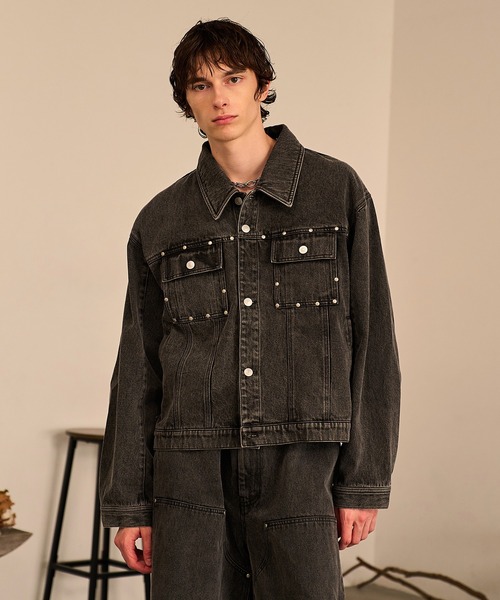 Studded Washed Denim Jacket/スタッズウォッシュドデニムジャケット