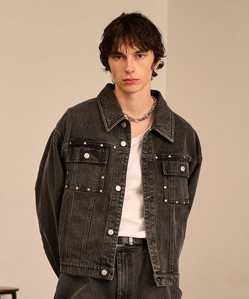 Studded Washed Denim Jacket/スタッズウォッシュドデニムジャケット