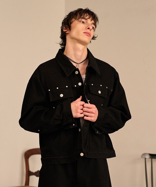 Studded Washed Denim Jacket/スタッズウォッシュドデニムジャケット
