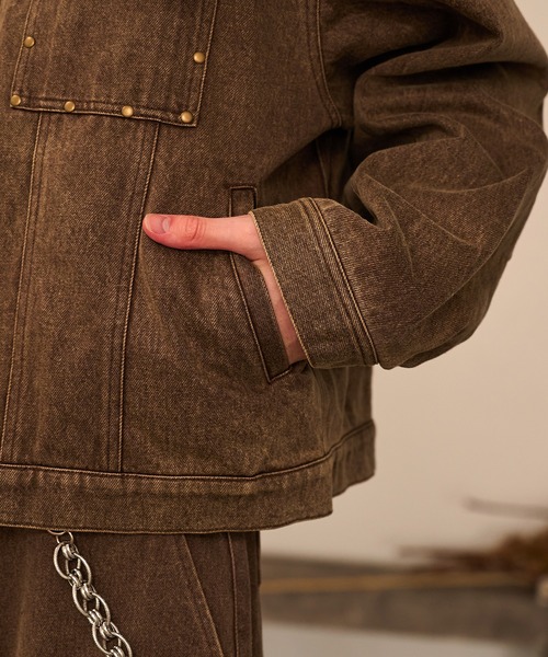 セール】Studded Washed Denim Jacket/スタッズウォッシュドデニム