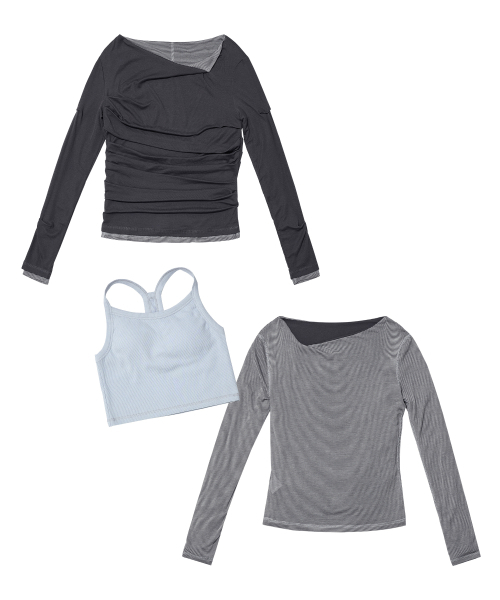PARTIMENTO WOMEN(パルティメントウィメン)の「ダブルフェイステッドピンタックドレープトップ2PACK_チャコール(Tシャツ/カットソー・レディース・その他・SMALL/MEDIUM)」の1枚目の写真