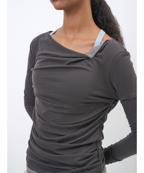 PARTIMENTO WOMEN(パルティメントウィメン)の「ダブルフェイステッドピンタックドレープトップ2PACK_チャコール(Tシャツ/カットソー・レディース・その他・SMALL/MEDIUM)」の3枚目の写真