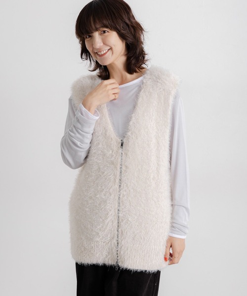 studio CLIP（スタディオクリップ）の「5ゲージフェザーヤーンワイドジップベスト（ベスト・レディース・ブラウン/チャコール/アイボリー/グレー・FREE）」の4枚目の写真