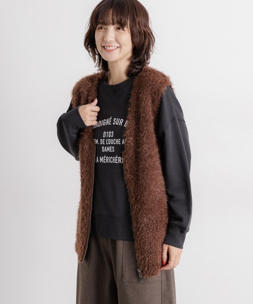 studio CLIP（スタディオクリップ）の「5ゲージフェザーヤーンワイドジップベスト（ベスト・レディース・ブラウン/チャコール/アイボリー/グレー・FREE）」の3枚目の写真