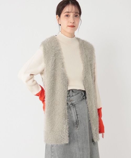 studio CLIP（スタディオクリップ）の「5ゲージフェザーヤーンワイドジップベスト（ベスト・レディース・ブラウン/チャコール/アイボリー/グレー・FREE）」の2枚目の写真