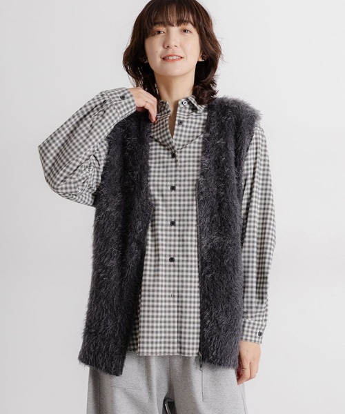 studio CLIP（スタディオクリップ）の「5ゲージフェザーヤーンワイドジップベスト（ベスト・レディース・ブラウン/チャコール/アイボリー/グレー・FREE）」の5枚目の写真