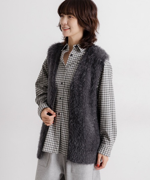 studio CLIP（スタディオクリップ）の「5ゲージフェザーヤーンワイドジップベスト（ベスト・レディース・ブラウン/チャコール/アイボリー/グレー・FREE）」の6枚目の写真