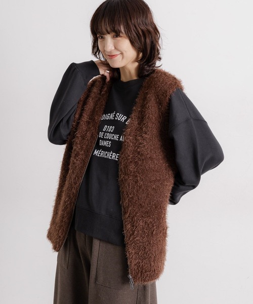 studio CLIP（スタディオクリップ）の「5ゲージフェザーヤーンワイドジップベスト（ベスト・レディース・ブラウン/チャコール/アイボリー/グレー・FREE）」の9枚目の写真