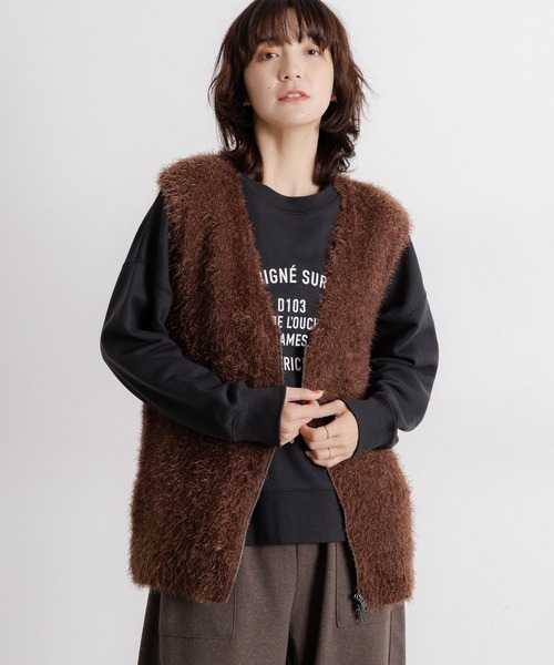 studio CLIP（スタディオクリップ）の「5ゲージフェザーヤーンワイドジップベスト（ベスト・レディース・ブラウン/チャコール/アイボリー/グレー・FREE）」の10枚目の写真