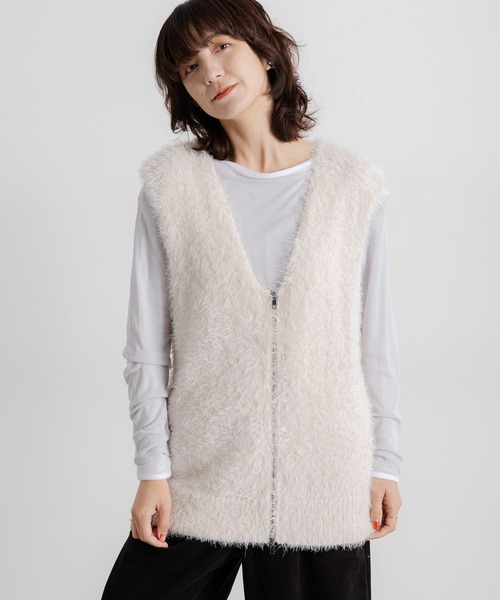 studio CLIP（スタディオクリップ）の「5ゲージフェザーヤーンワイドジップベスト（ベスト・レディース・ブラウン/チャコール/アイボリー/グレー・FREE）」の13枚目の写真