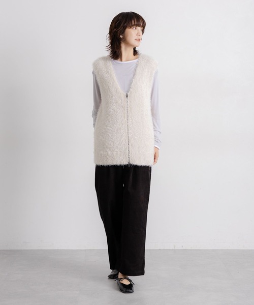 studio CLIP（スタディオクリップ）の「5ゲージフェザーヤーンワイドジップベスト（ベスト・レディース・ブラウン/チャコール/アイボリー/グレー・FREE）」の15枚目の写真