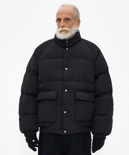 セール】スナップパファージャケット ブラック（ダウンジャケット