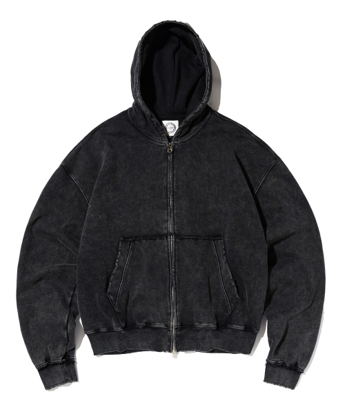 PUNCH DRUNK PARTIES(パンチドランクパーティーズ)の「Crest Logo Vintage Washed Zip-up Hoodie (CHARCOAL)(パーカー・メンズ・その他・1/2/3)」の1枚目の写真