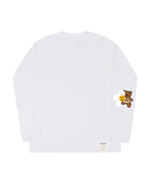 [UNISEX]エルボフラワーベアスマイルロングスリーブTシャツ_ホワイト