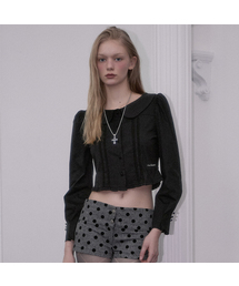 Lace Frill Crop Blouse [Black]