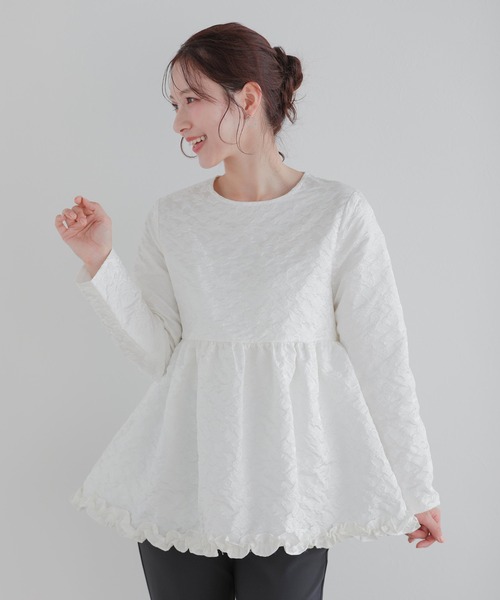 Fit more(フィットモア)の「フラワージャガード裾フリルトップス(その他トップス・レディース・グレー/ホワイト/ピンク・FREE)」の2枚目の写真