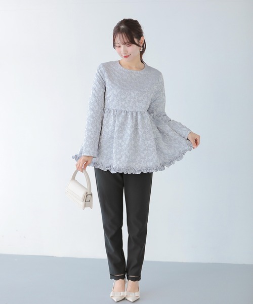 フラワージャガード裾フリルトップス（その他トップス）｜Fit more