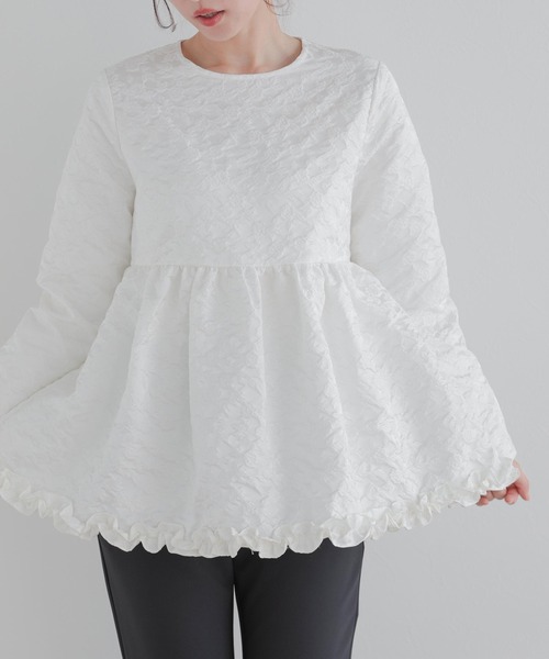 フラワージャガード裾フリルトップス（その他トップス）｜Fit more