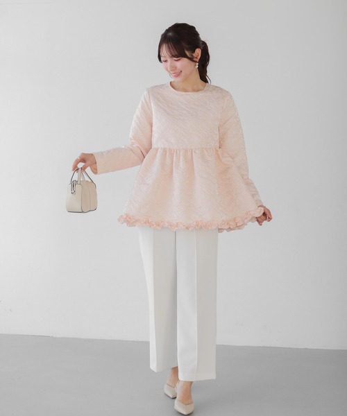 fitmore フラワージャガード裾フリルトップス セール】フラワージャガード裾フリルトップス（その他トップス）｜Fit