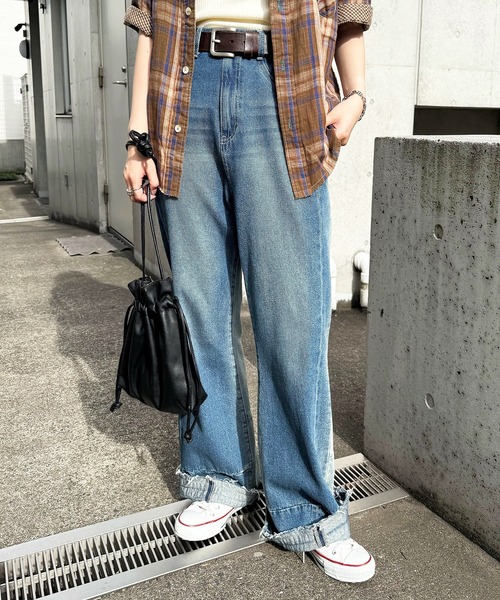 DOUBLE NAME(ダブルネーム)の「MIX DENIM フレアパンツ(その他パンツ・レディース・インディゴブルー/ブルー系その他・FREE)」の17枚目の写真