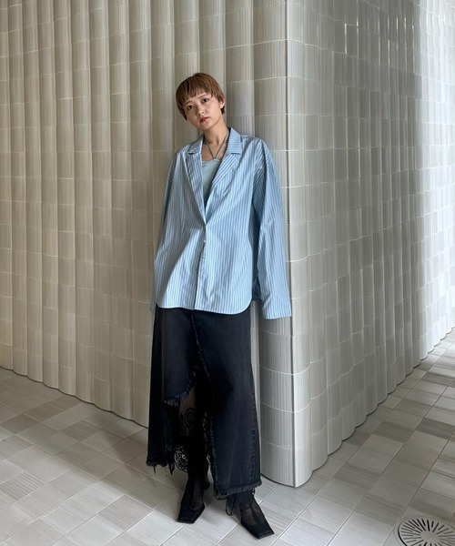 Ameri（アメリ）の「REMAKE LIKE DENIM LACE LAYERED SKIRT（デニムスカート・レディース・ブラック/ライトブルー・24inch/25inch/26inch）」の16枚目の写真