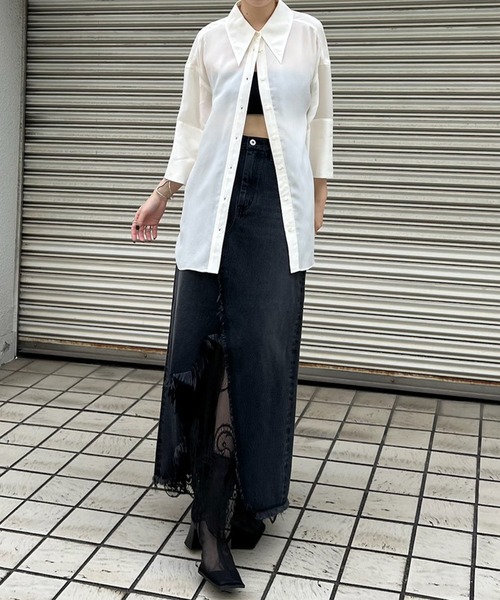 Ameri（アメリ）の「REMAKE LIKE DENIM LACE LAYERED SKIRT（デニムスカート・レディース・ブラック/ライトブルー・24inch/25inch/26inch）」の5枚目の写真