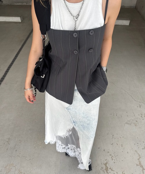 Ameri（アメリ）の「REMAKE LIKE DENIM LACE LAYERED SKIRT（デニムスカート・レディース・ブラック/ライトブルー・24inch/25inch/26inch）」の7枚目の写真