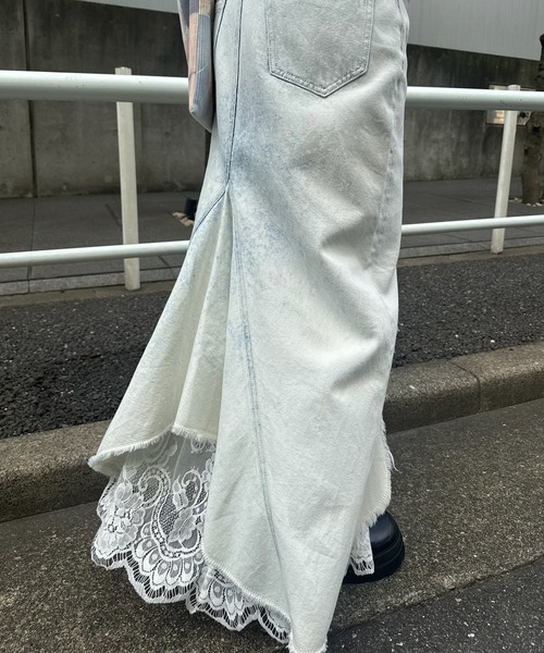 Ameri（アメリ）の「REMAKE LIKE DENIM LACE LAYERED SKIRT（デニムスカート・レディース・ブラック/ライトブルー・24inch/25inch/26inch）」の13枚目の写真