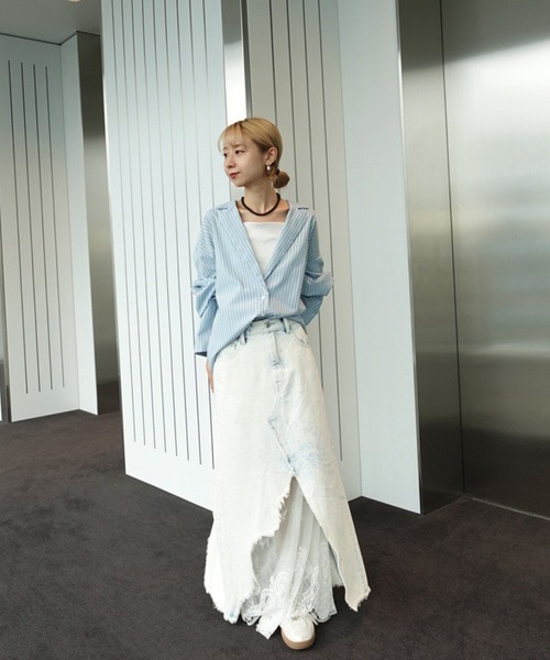 Ameri（アメリ）の「REMAKE LIKE DENIM LACE LAYERED SKIRT（デニムスカート・レディース・ブラック/ライトブルー・24inch/25inch/26inch）」の17枚目の写真