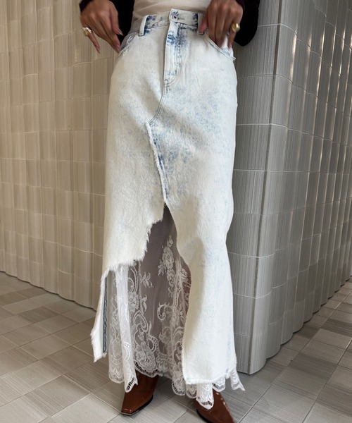 Ameri（アメリ）の「REMAKE LIKE DENIM LACE LAYERED SKIRT（デニムスカート・レディース・ブラック/ライトブルー・24inch/25inch/26inch）」の18枚目の写真