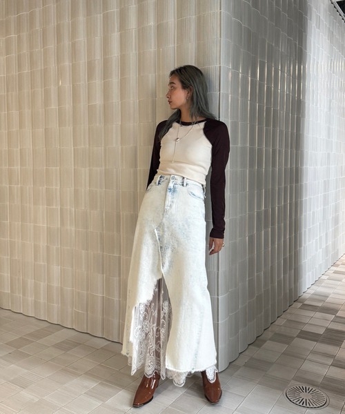 Ameri（アメリ）の「REMAKE LIKE DENIM LACE LAYERED SKIRT（デニムスカート・レディース・ブラック/ライトブルー・24inch/25inch/26inch）」の20枚目の写真