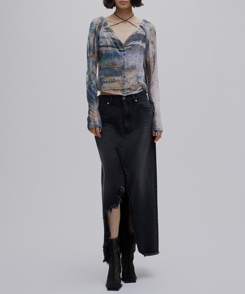 スカート Ameri REMAKE LIKE DENIMLACE LAYEREDSKIRT REMAKE LIKE DENIM LACE LAYERED SKIRT（デニムスカート）｜Ameri