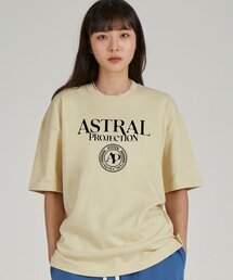 レタリングロゴ エンブレム ラウンドネック 15番手綿 半袖Tシャツ_バター