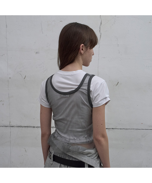LCDC TM(エルシーディーシーティーエム)の「SHEER FRILL KNIT TOP (GREY)(ニット/セーター・レディース・ライトグレー・SMALL)」の6枚目の写真