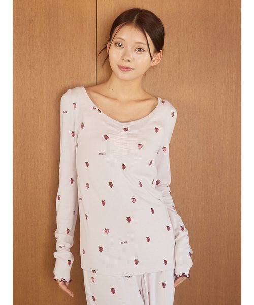 セール】ストロベリー柄ロンT（ルームウェア/パジャマ）｜gelato pique