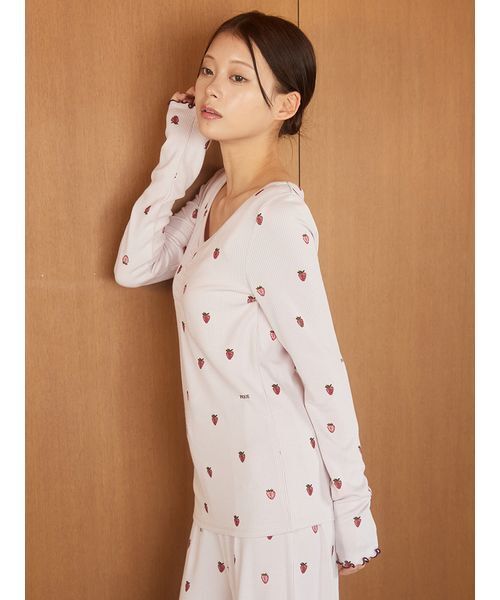 セール】ストロベリー柄ロンT（ルームウェア/パジャマ）｜gelato pique