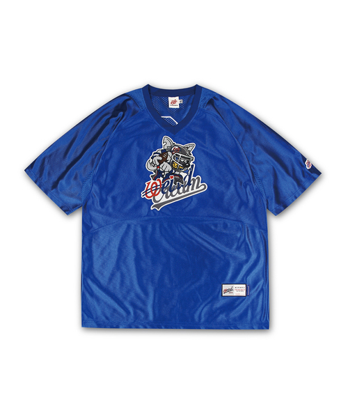WEIRDWORLD(ウィアード ワールド)の「ベースクリーム x ウィアードワールド フットボールジャージ ブルー(Tシャツ/カットソー・レディース・ブルー・MEDIUM/LARGE/X-LARGE)」の1枚目の写真