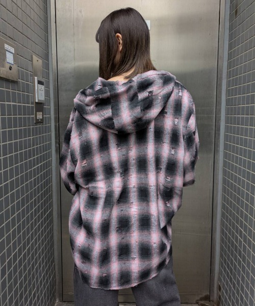 A'gem（エージェム）の「A'GEM/9 × .kom 『A'gem/エージェム』ダメージフードチャックシャツ（シャツ/ブラウス・メンズ・ピンク/ブラック・FREE）」の15枚目の写真