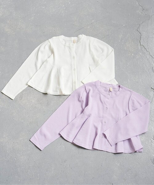 apres les cours（アプレレクール）の「ペプラムカーディガン_ジュニア対応（カーディガン/ボレロ・キッズ・ラベンダー/オフホワイト・100/110/90/140/130/120/80）」の7枚目の写真
