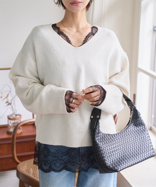 KOBE LETTUCE（コウベレタス）の「前後2wayレーストップスインナー（Tシャツ/カットソー・レディース・オフホワイト/グレー/ブラック・FREE）」の5枚目の写真