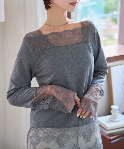 KOBE LETTUCE（コウベレタス）の「前後2wayレーストップスインナー（Tシャツ/カットソー・レディース・オフホワイト/グレー/ブラック・FREE）」の6枚目の写真